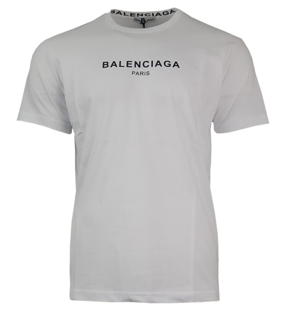 Balenciaga Short Sleeve Crew T Shirt. Paris Chest Print in White ...