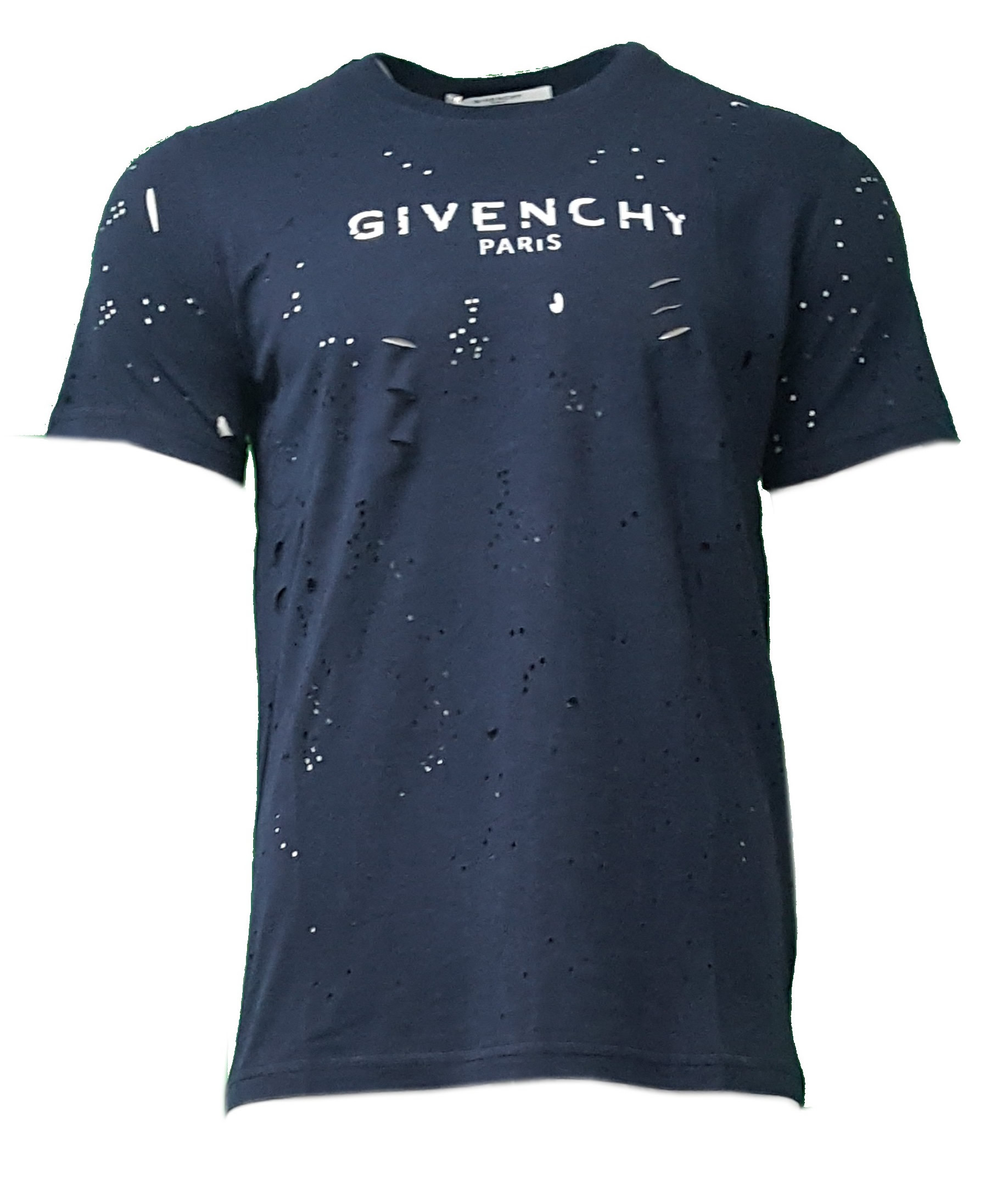 Givenchy Paris Short Sleeve Crew T Shirt. Destroyed Print in Navy ...